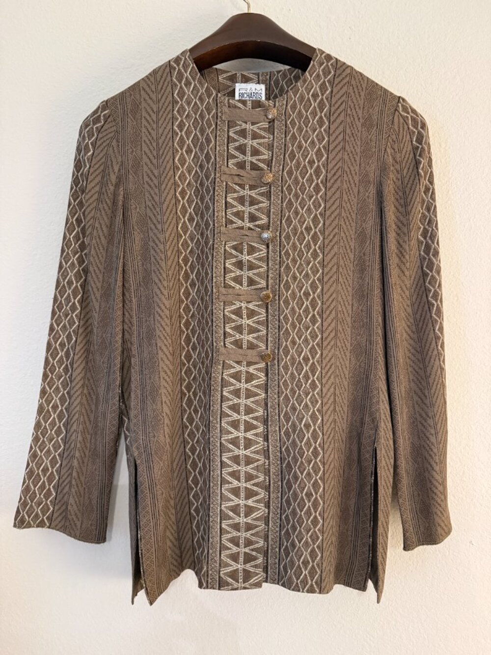 PRICE FIRM Vintage 90s Y2K Brown Printed Button Down Top Boho Relaxed LG Petite - Picture 3 of 11